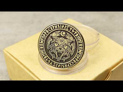 Gepersonaliseerde Messing "Fenrir Wolf" Munt met Runen Gravure