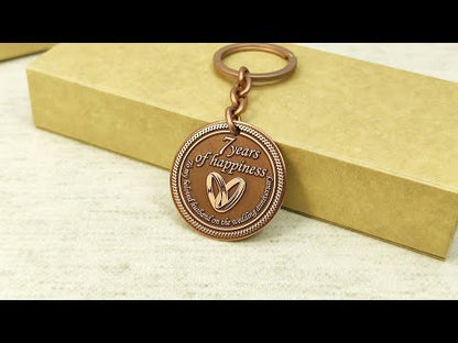 Copper Keychain Coin "7 Years of Happiness" — Personalized 7th Wedding Anniversary Gift for Husband